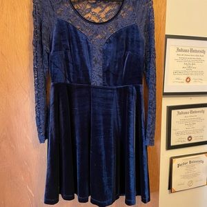 Blue velvet lace dress
